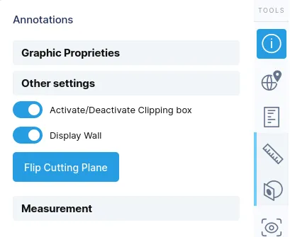 Clipping plane controls: activate, display wall, and flip