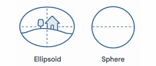Ellipsoid model compared with a sphere model of the Earth